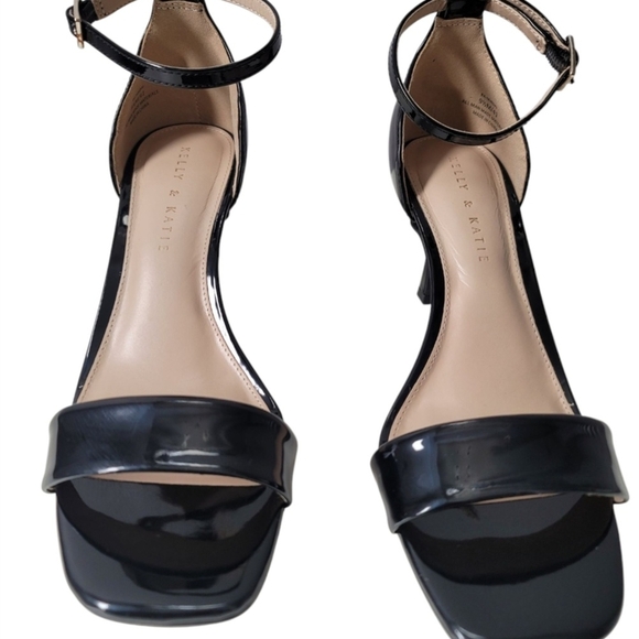 Kelly & Katie Black Heels with Patent Finish and Ankle Strap - Picture 5 of 5